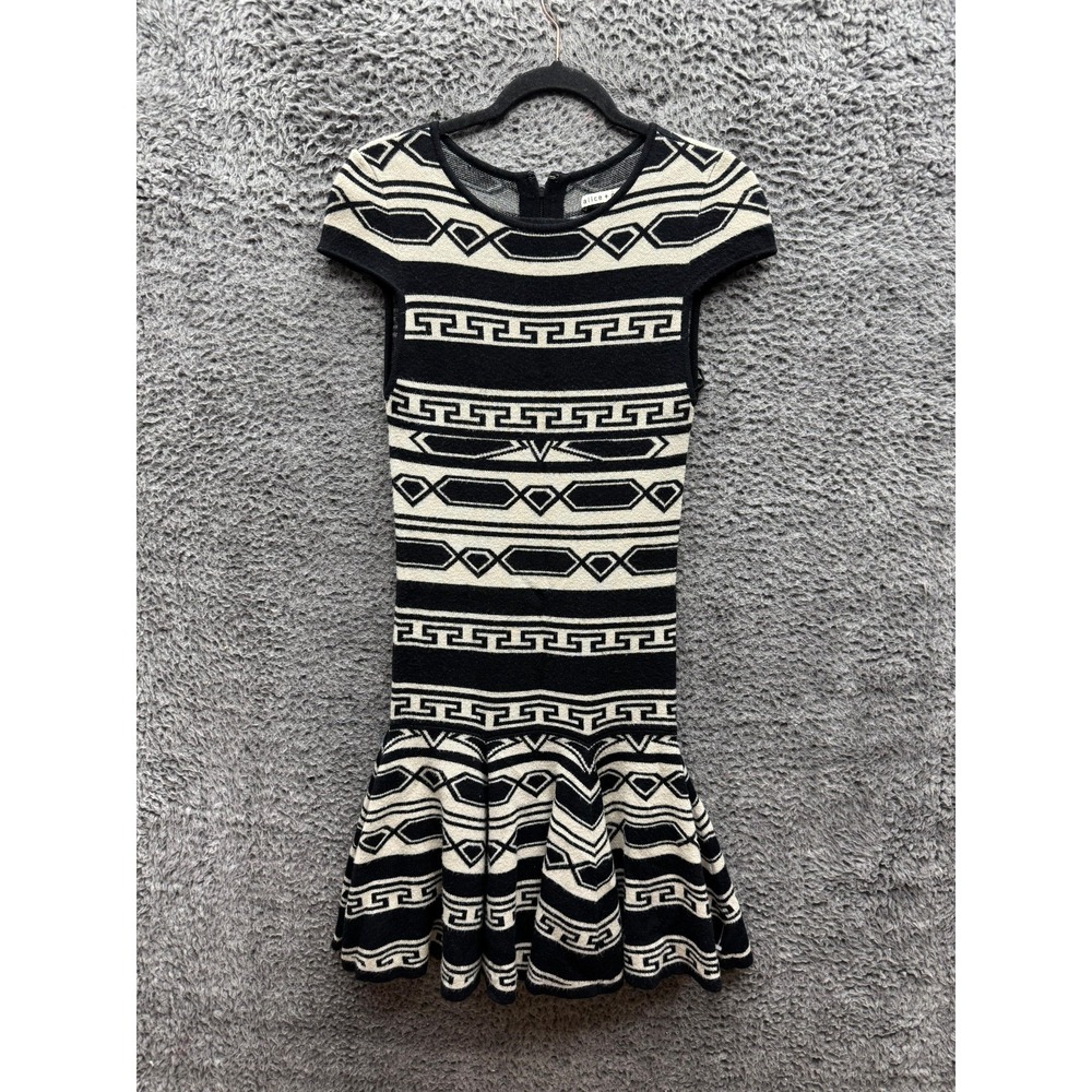 Alice + Olivia Geometric Darby Knit Mini Dress Black & Oatmeal Womens Size XS